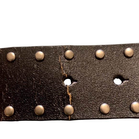 Black Bonded Leather Belt with Silver Studs & Blue Turquoise stone Belt Sz L - Picture 5 of 5